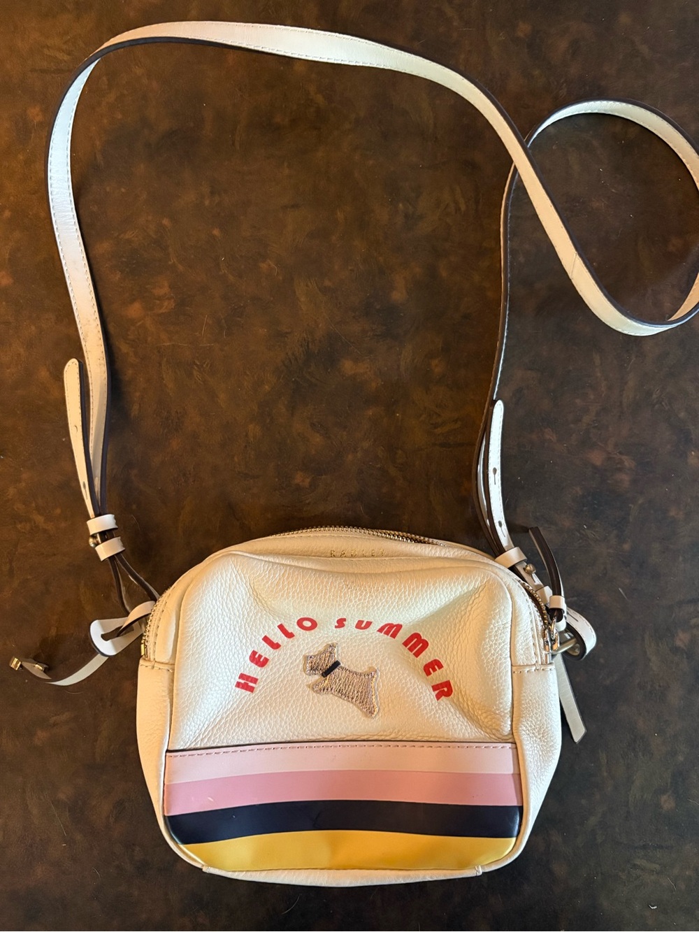 Easley London Women’s White Crossbody Bag with Pink, Navy & Yellow Stripes